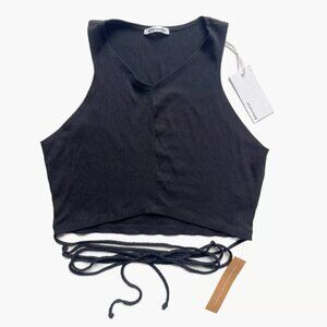 NWT Reformation Black Yvie Tie Ribbed Crop Top Tank Black Size Large